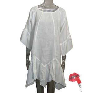 Match Point Linen Tunic White Dress Lagenlook Flowy Beachy Boho‎ Coastal